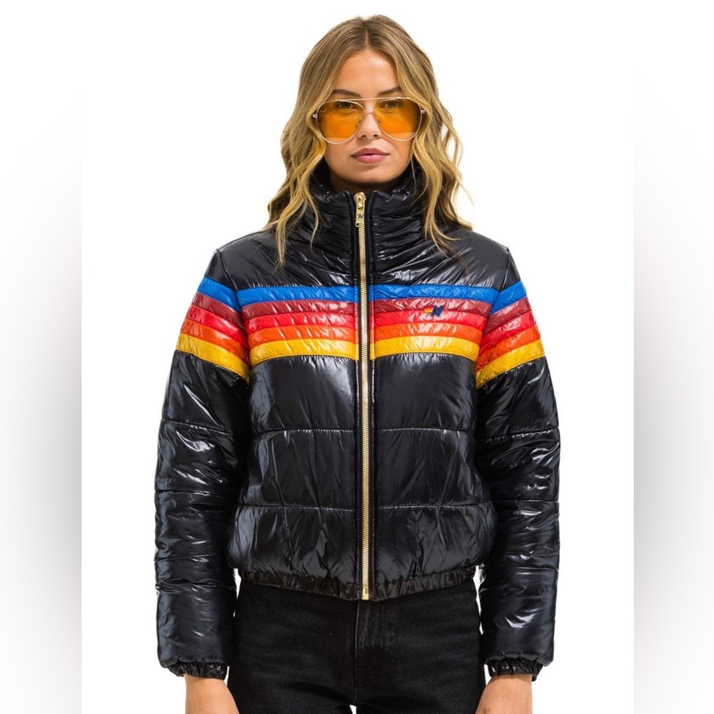 NWT - Aviator Nation - 5 Stripe Apres Jacket - Glossy Black - Picture 2 of 5